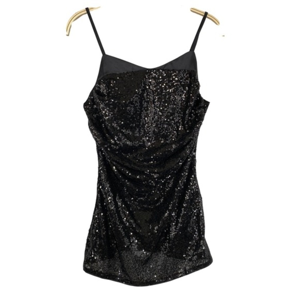 Grace Karin Sequin Draped Cami Top Women S Black Cocktail Party Glam Y2K Holiday